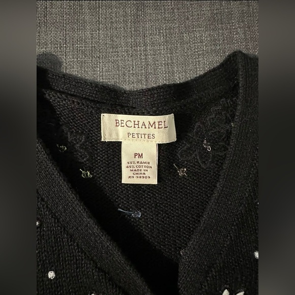 Bechamel Petites Black Sweater With Flower Design. Size PM - Picture 3 of 6